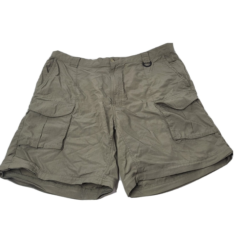 Columbia Men's Size XLT (Tall) Flat Front OD Green Nylon Cargo Shorts 8" inseam